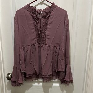 💰 Arizona Jean Company Dusty Purple Ruffle Blouse